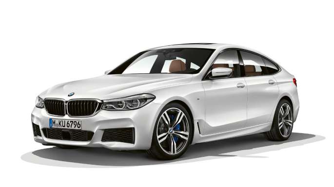 BMW 6-serie Gran Turismo G32 M Sportspakke sett skrått forfra BMW 6-serie Gran Turismo G32 2017 M sportspakke mineralhvit metallic sett skrått forfra