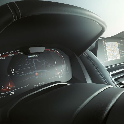Kombiinstrument med Driving Assistant Plus i BMW M850i xDrive. Kombiinstrument med Driving Assistant Plus i BMW M850i xDrive.