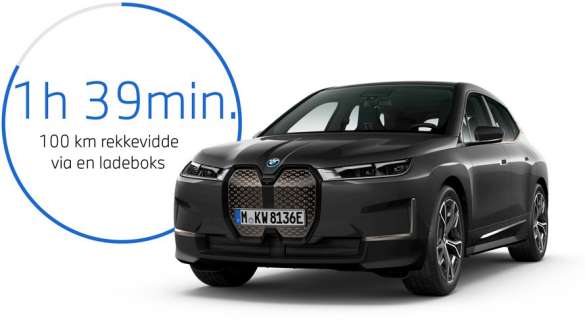 BMW iX i20 elektrisk SUV BMW iX xDrive40 lade hjemme BMW iX i20 2021 elektrisk SUV BMW iX xDrive40 Sofistogrå lading ved en BMW Wallbox