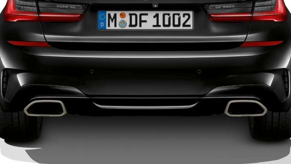 Eksklusive enderørsdeksler BMW M340i xDrive sedan G20 2020 BMW M340i xDrive Sedan i G20 2020 Safirsort metallic Eksklusive enderørsdeksler Næropptak