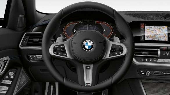 Variabel sportsstyring cockpit BMW M340i xDrive sedan G20 2020 Variabel sportsstyring BMW M340i xDrive sedan G20 2020 Safirsort metallic Cockpit kupé