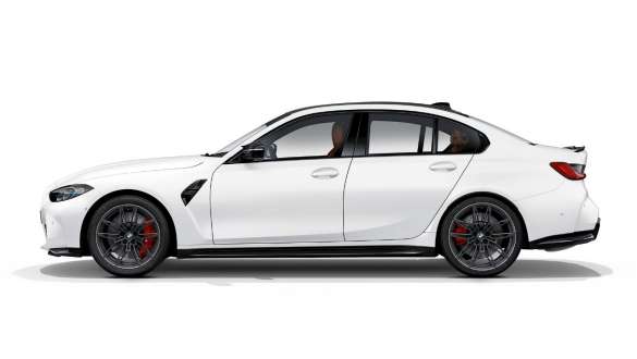 Sidedesign BMW M3 Competition Sedan Frostet briljanthvit metallic G80 2020 BMW M3 Competition Sedan G80 2020 Frostet briljanthvit metallic Sidedesign Sett fra siden
