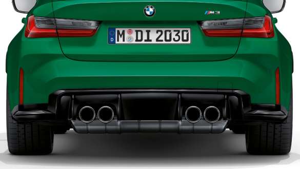 Enderørsdeksler i krom BMW M3 Sedan G80 2020 BMW M3 Sedan G80 2020 Isle of Man grønn Enderørsdeksler i krom Sett bakfra