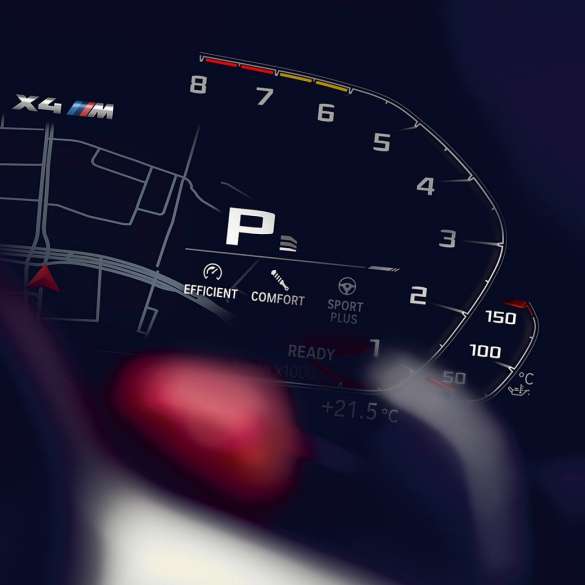 BMW X4 M Competition, turteller. Kupeen til BMW X4 M Competition med kombiinstrument med turteller.