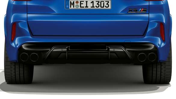 M sportseksosanlegg til BMW X5 M Competition F95 M sportseksosanlegg BMW X5 M Competition Marina Bay blå metallic F95 2020 SUV sett bakfra