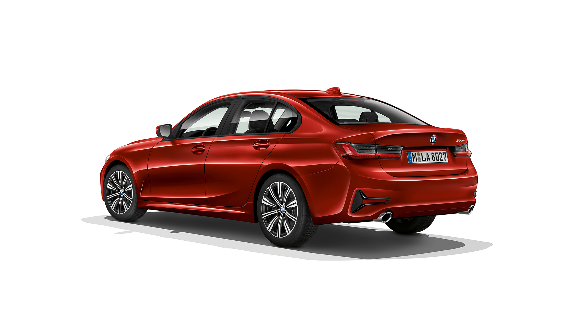 Hekken på BMW 3-serie Sedan som Modell Advantage. BMW 3-serie Sedan med Modell Advantage utstyr sett skrått bakfra.
