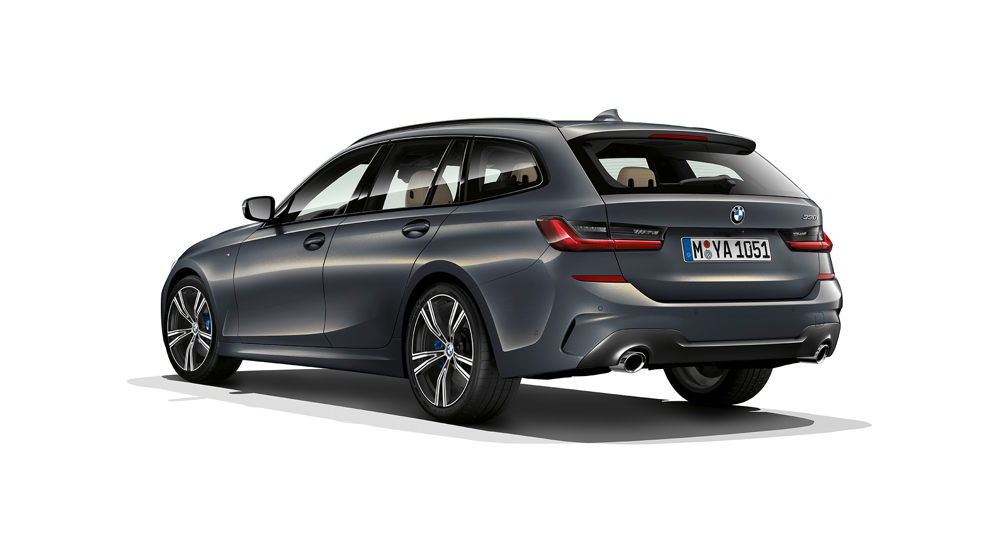 Modell M Sport sett på skrått bakfra BMW 3-serie Touring, modell M Sport sett på skrått bakfra