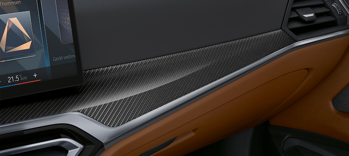 BMW Individual Interiørlister i Carbon Fibre med konturlister i krom med perleglansfinish BMW 4-serie Cabriolet 2020 G23 Individual interiør BMW Individual Interiørlister i Carbon Fibre med konturlister i krom med perleglansfinish BMW 4-serie Cabriolet Individual G23 2020 interiør
