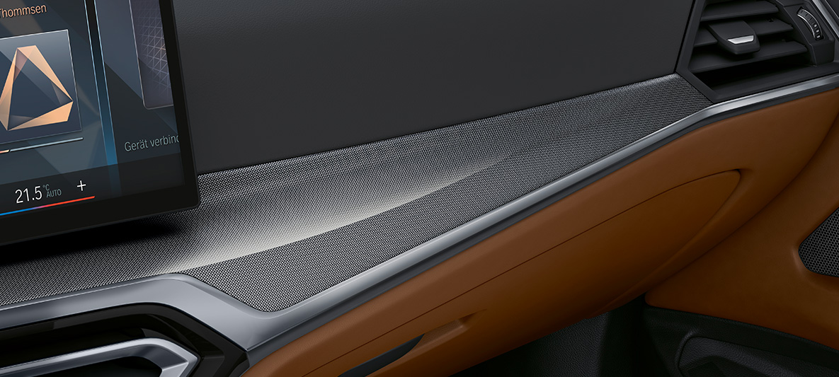BMW Individual Interiørlister i vevd aluminium med konturlister i krom med perleglansfinish BMW 4-serie Cabriolet 2020 G23 Individual interiør BMW Individual interiørlister i høyglanset vevd aluminium med konturlister i krom med perleglansfinish BMW 4-serie Cabriolet Individual G23 2020 interiør