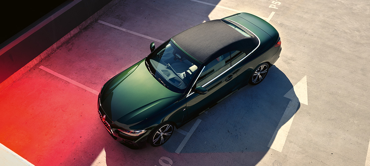 Softtopp stofftak BMW 4-serie Cabriolet G23 2020 Softtopp stofftak BMW 4-serie Cabriolet G23 2020 Sanremo grønn metallic Sett ovenfra