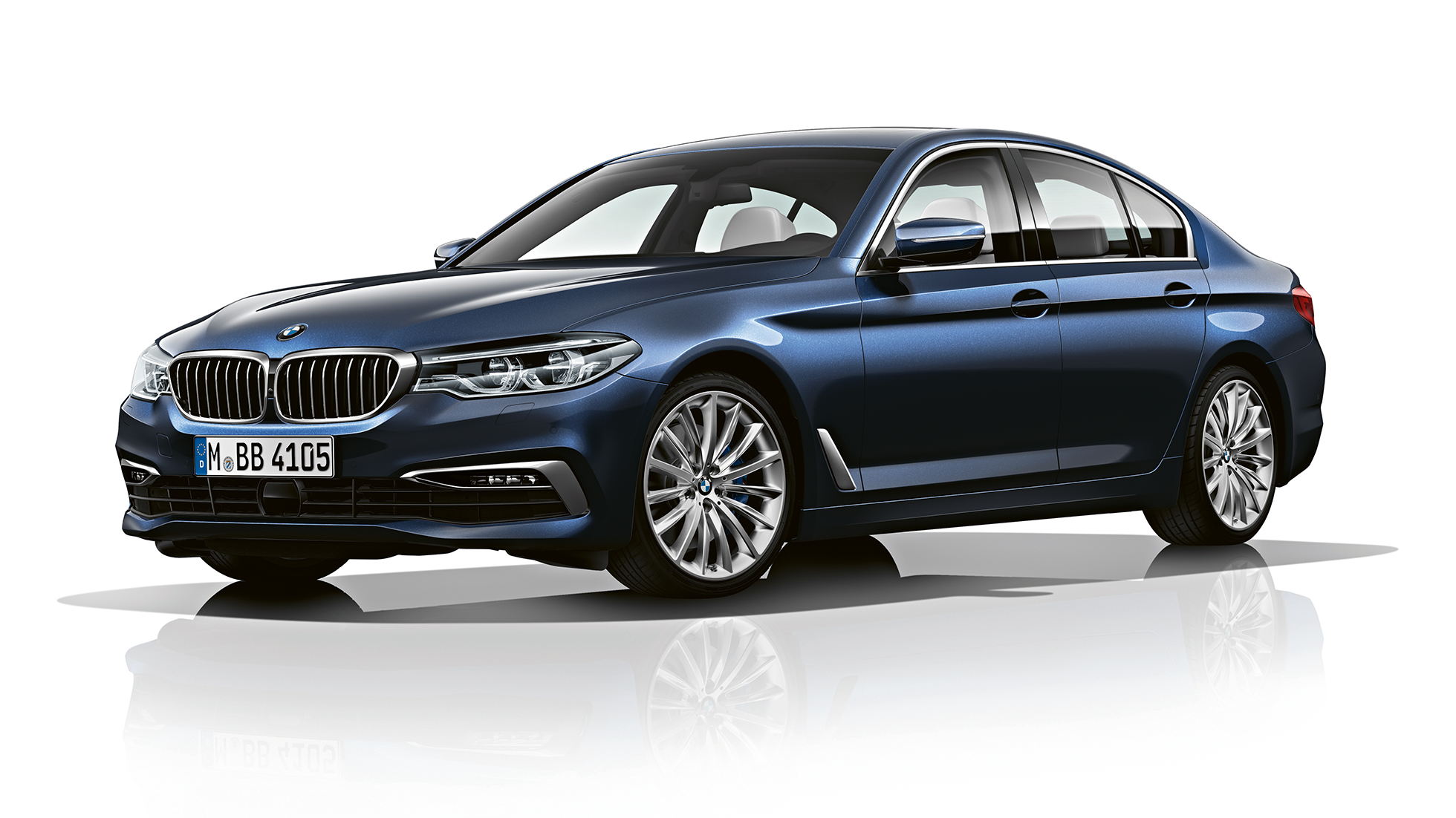 Luxury Line sett skrått forfra BMW 5-serie sedan Luxury Line BMW 5-serie sedan 540d sedan G30 Imperialblå med briljanteffekt metallic sett skrått forfra