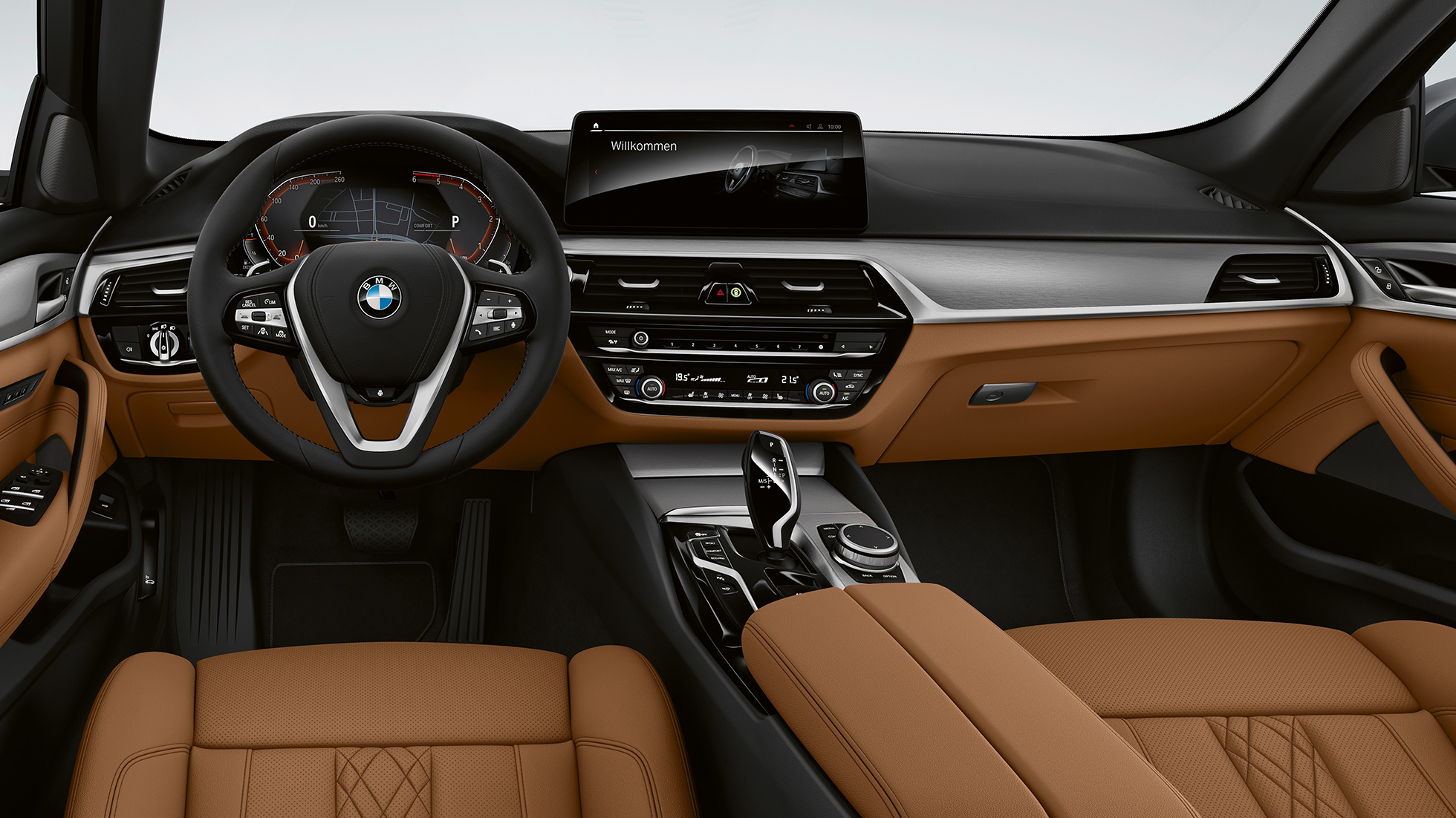 Førerplass BMW 5-serie Sedan G30 standardmodell Førerplass BMW 5-serie Sedan 540i G30 2020 standardmodell sensatec konjakk kupé