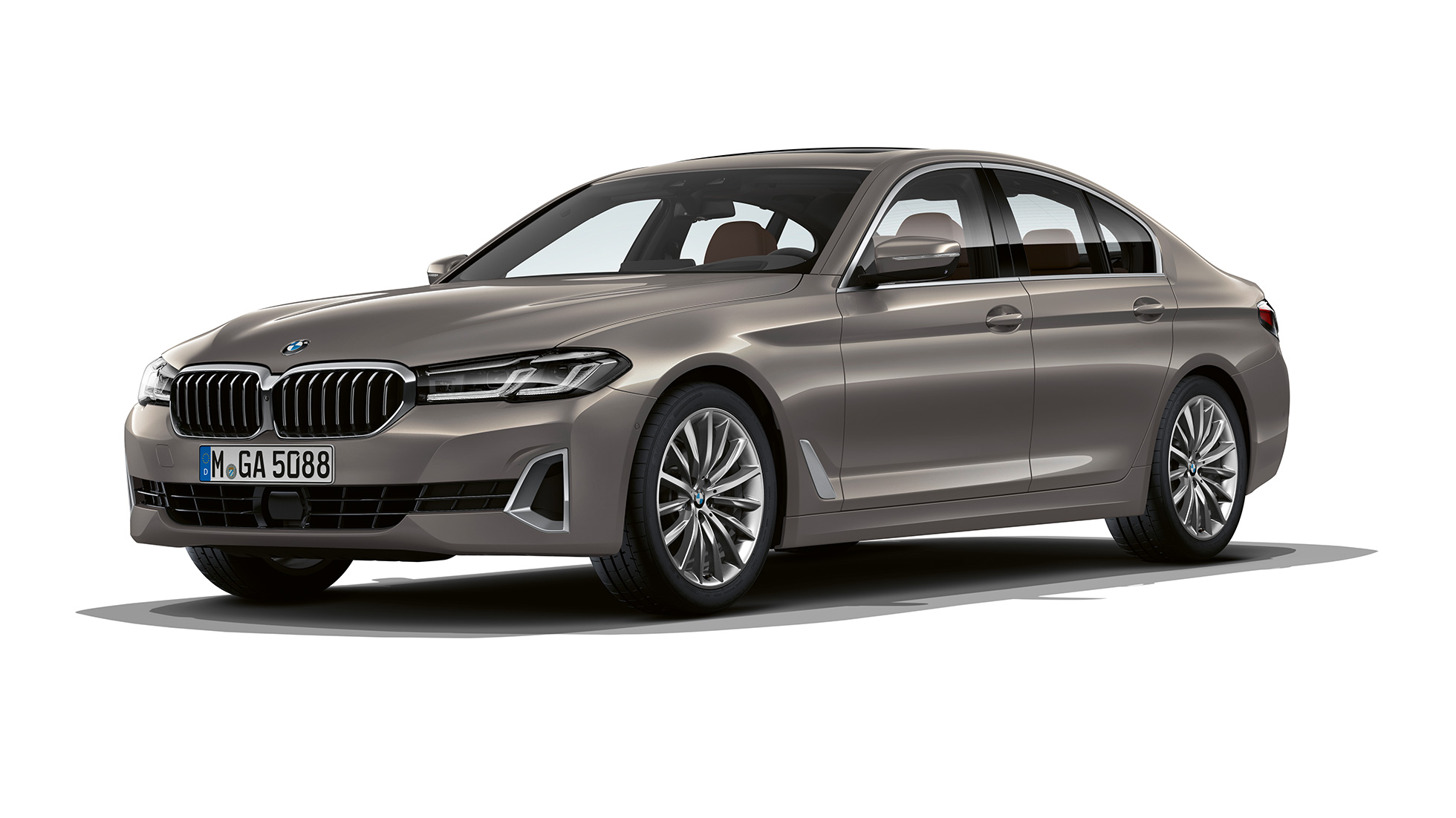 BMW 5-serie Sedan G30 Luxury Line front BMW 5-serie Sedan 520d xDrive G30 2020 Luxury Line i berninagrå sett skrått forfra