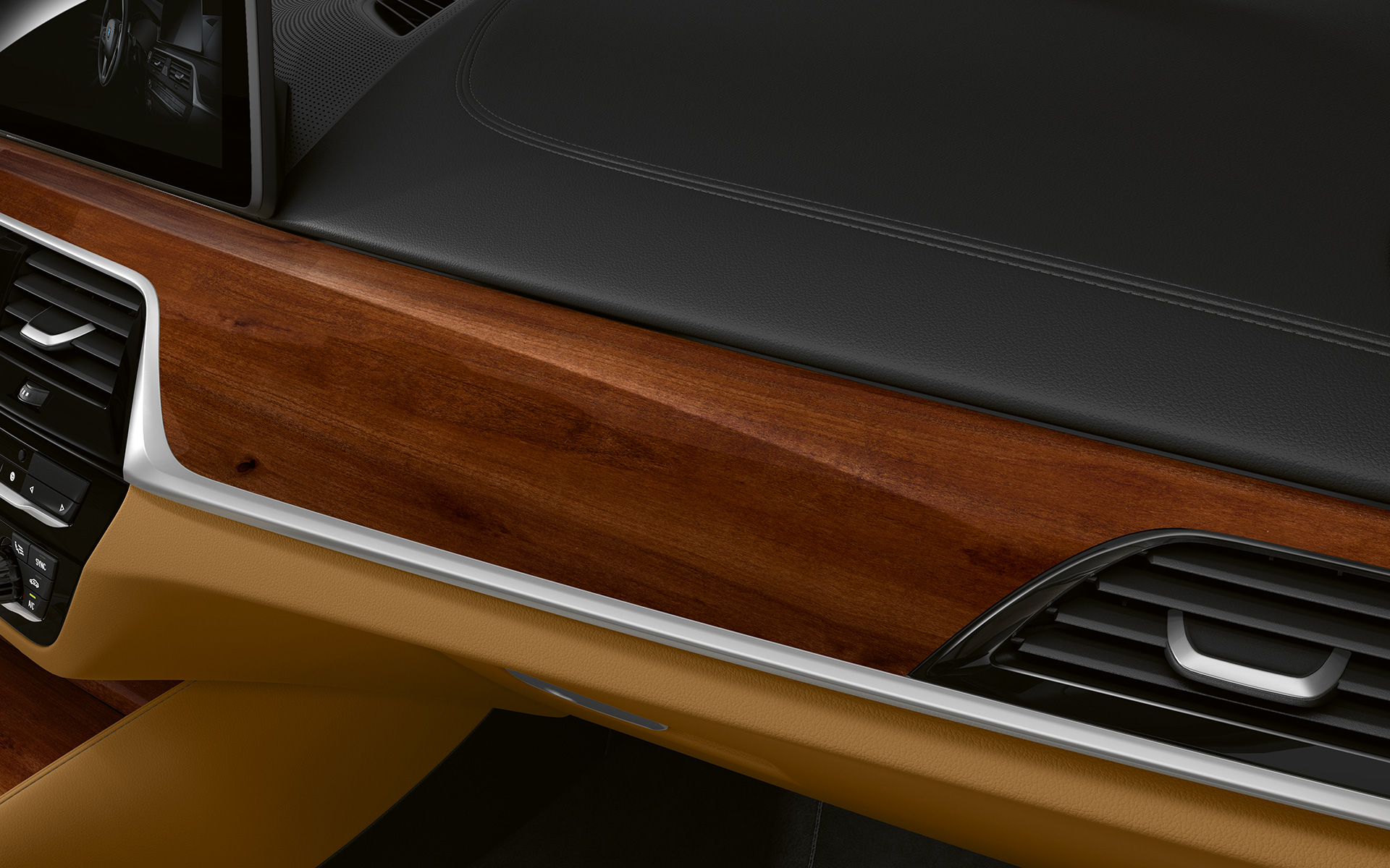 BMW 5-serie Touring G31 LCI førerplass i detalj, interiørlist BMW Individual i høyglanset plommebrun med aksentlister i perleglanset krom BMW 5-serie Touring G31 Facelift 2020 førerplass med detaljer, interiørlist BMW Individual i høyglanset plommebrun med aksentlister i perleglanset krom