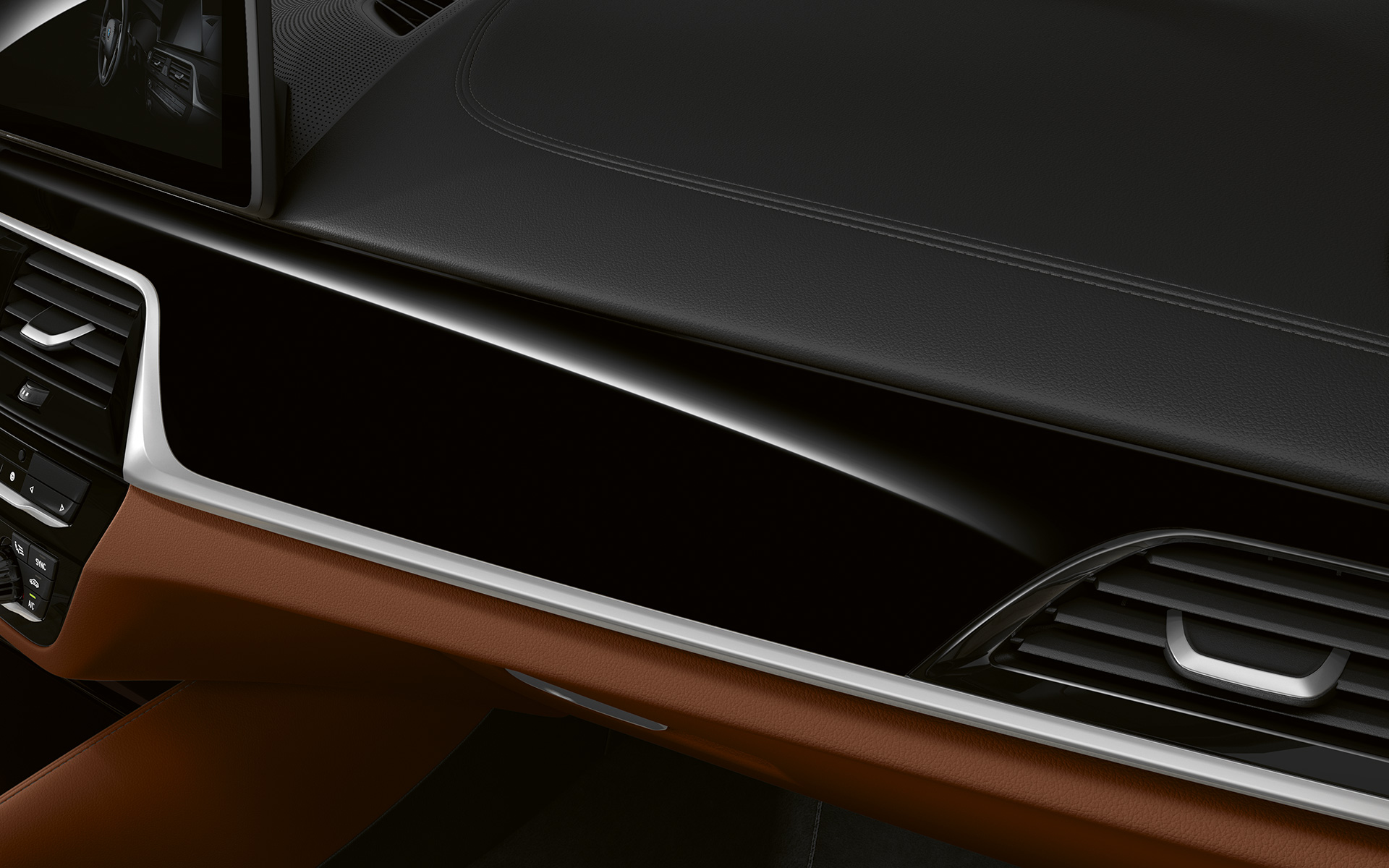 BMW 5-serie Touring G31 LCI førerplass i detalj, BMW Individual interiørlister i sort pianolakk BMW 5-serie Touring G31 Facelift 2020 førerplass i detalj, BMW Individual interiørlister i sort pianolakk