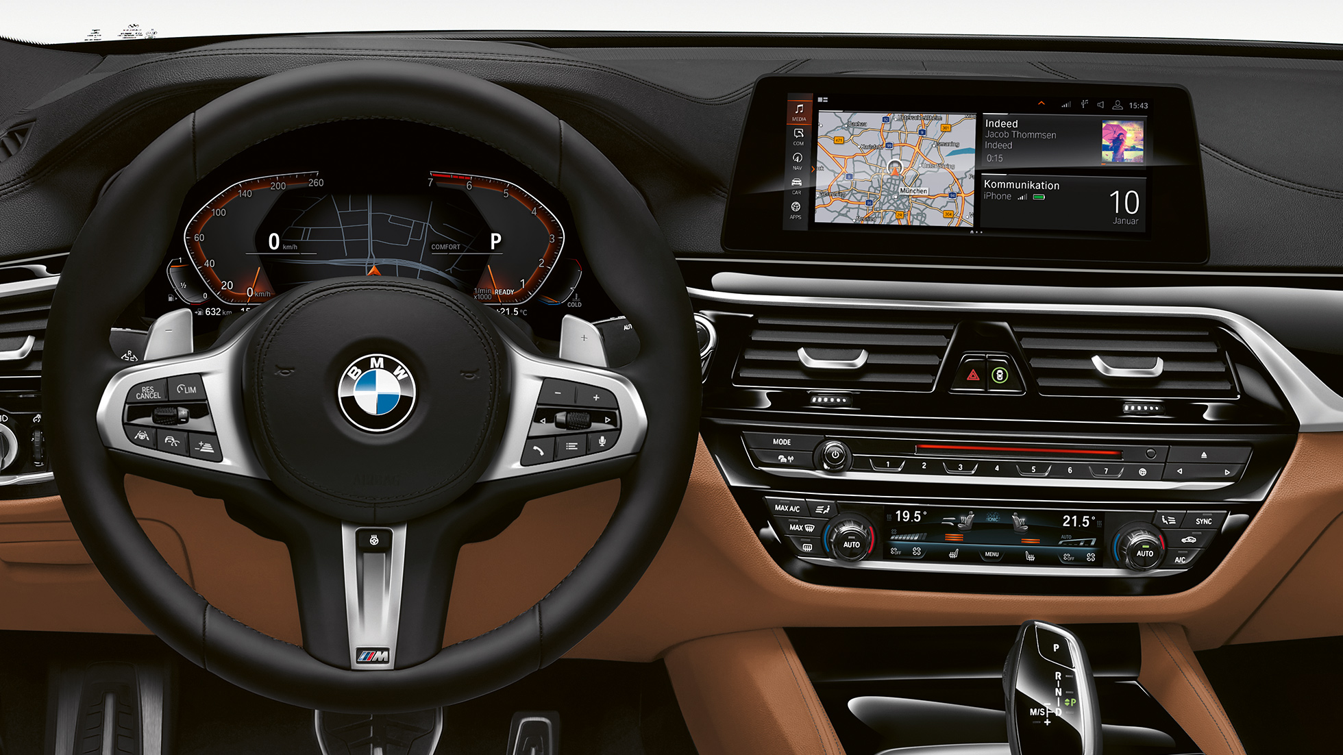 BMW 6-serie Gran Turismo G32 M Sportspakke cockpit M skinnratt med multifunksjonstaster BMW 6-serie Gran Turismo G32 2017 M Sportspakke cockpit