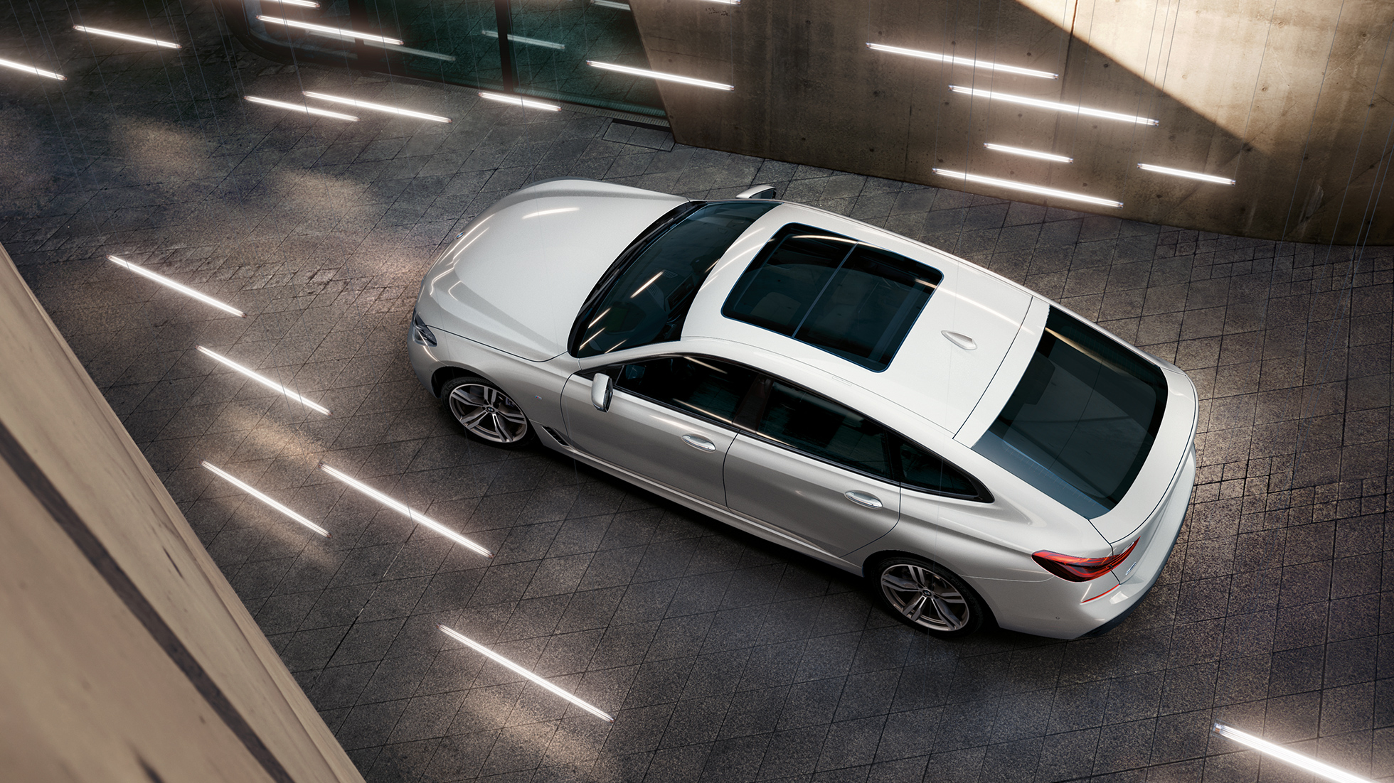 BMW 6-serie Gran Turismo G32 sett ovenfra BMW 6-serie Gran Turismo G32 2017 mineralhvit metallic sett ovenfra