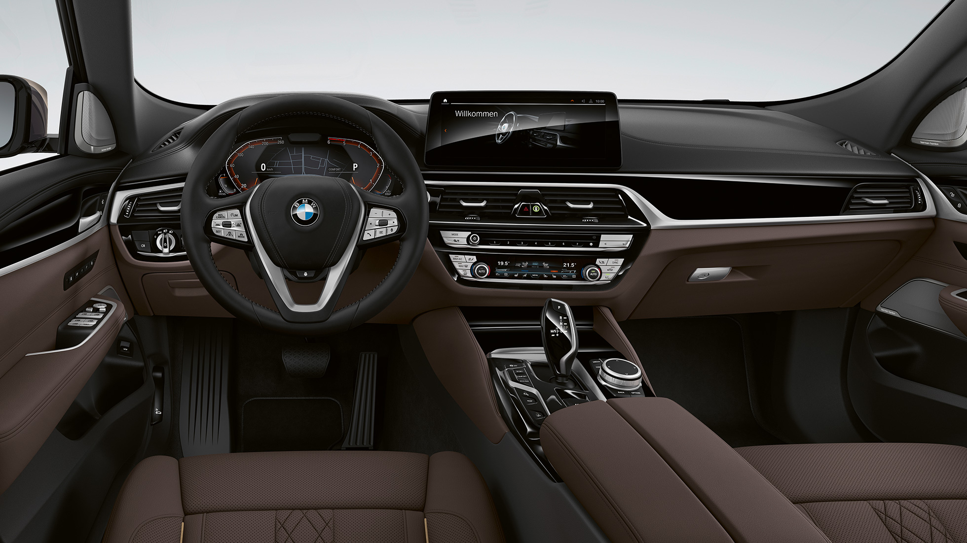 Førerplass BMW 6-serie Gran Turismo Luxury Line G32 2020 BMW 6-serie Gran Turismo G32 640d xDrive 2020 Luxury Line eksklusivt mokkafarget nappaskinn interiør