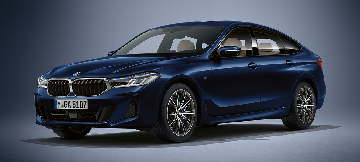 BMW Individual-lakk tanzanittblå metallic BMW 6-serie Gran Turismo G32 2020 BMW Individual-lakk tanzanittblå metallic BMW 6-serie Gran Turismo G32 2020 skrått forfra stående