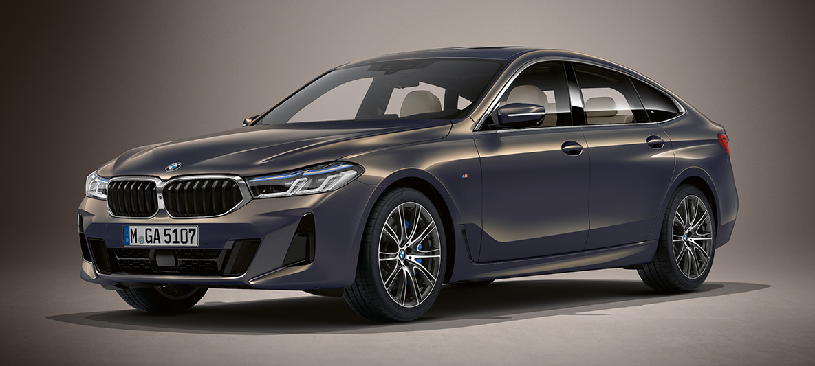 BMW Individual-lakk alvitgrå metallic BMW 6-serie Gran Turismo G32 2020 BMW Individual-lakk alvitgrå metallic BMW 6-serie Gran Turismo G32 2020 skrått forfra stående