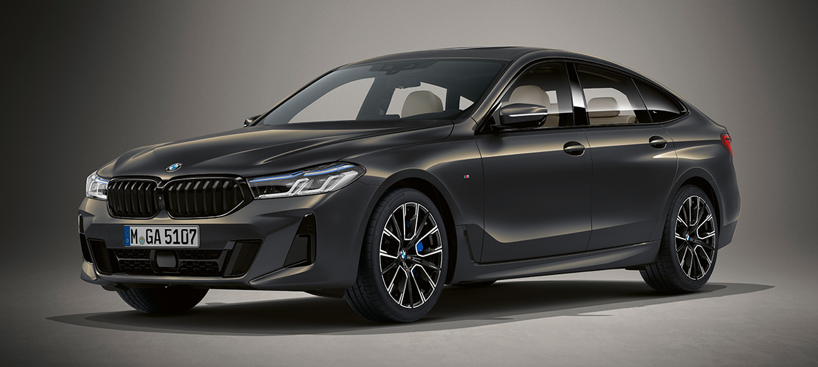 BMW Individual-lakk dravitgrå metallic BMW 6-serie Gran Turismo G32 2020 BMW Individual-lakk dravitgrå metallic BMW 6-serie Gran Turismo G32 2020 skrått forfra stående