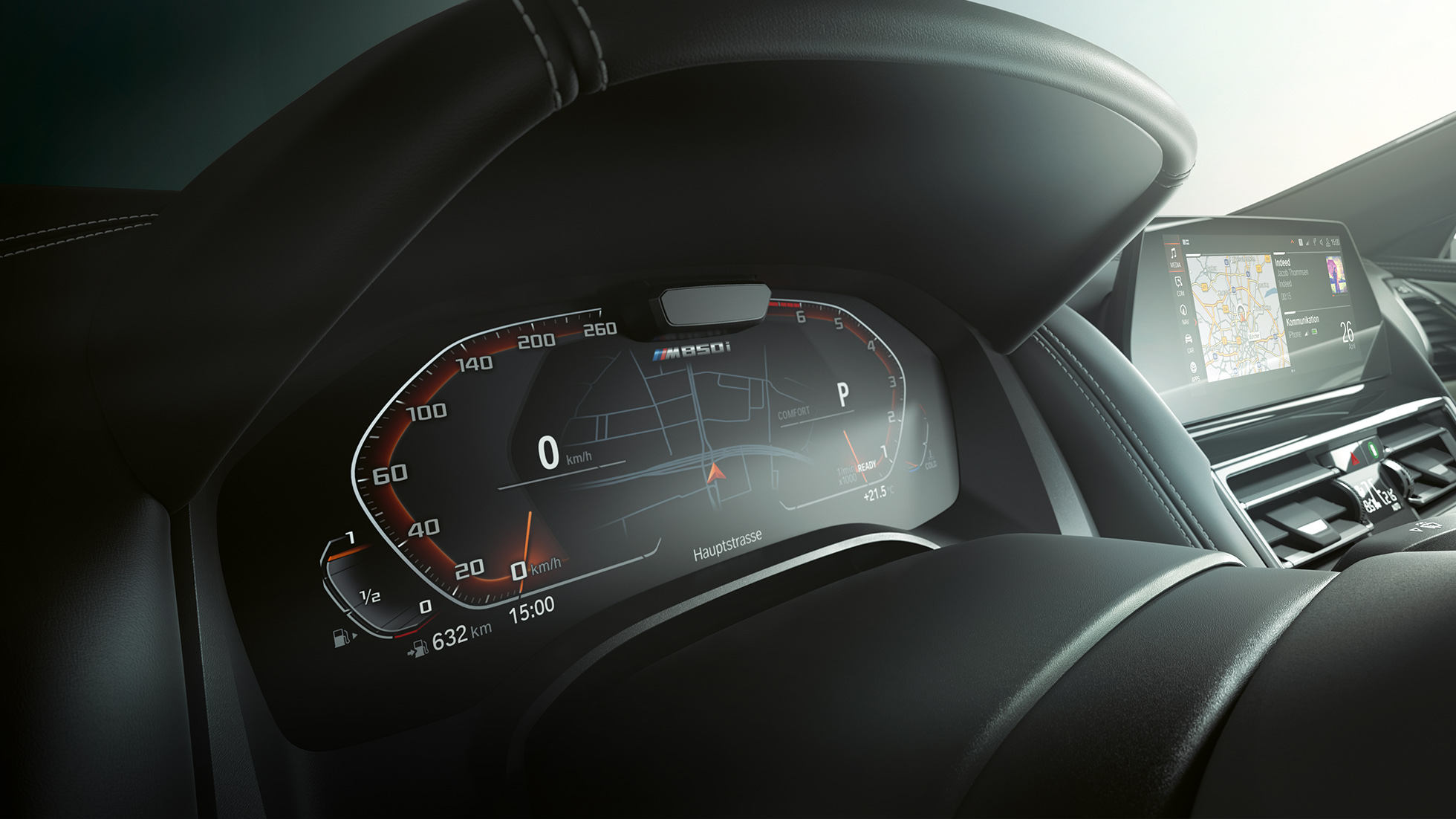Kombiinstrument med Driving Assistant Plus i BMW M850i xDrive. Kombiinstrument med Driving Assistant Plus i BMW M850i xDrive.