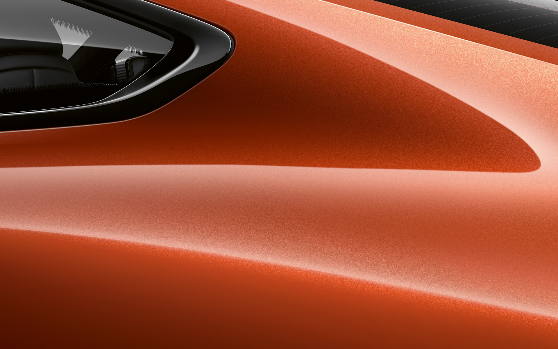 Nærbilde av C-stolpen på BMW 8-serie Coupé Nærbilde av C-stolpen på BMW 8-serie Coupé i solnedgangsoransje metallic.