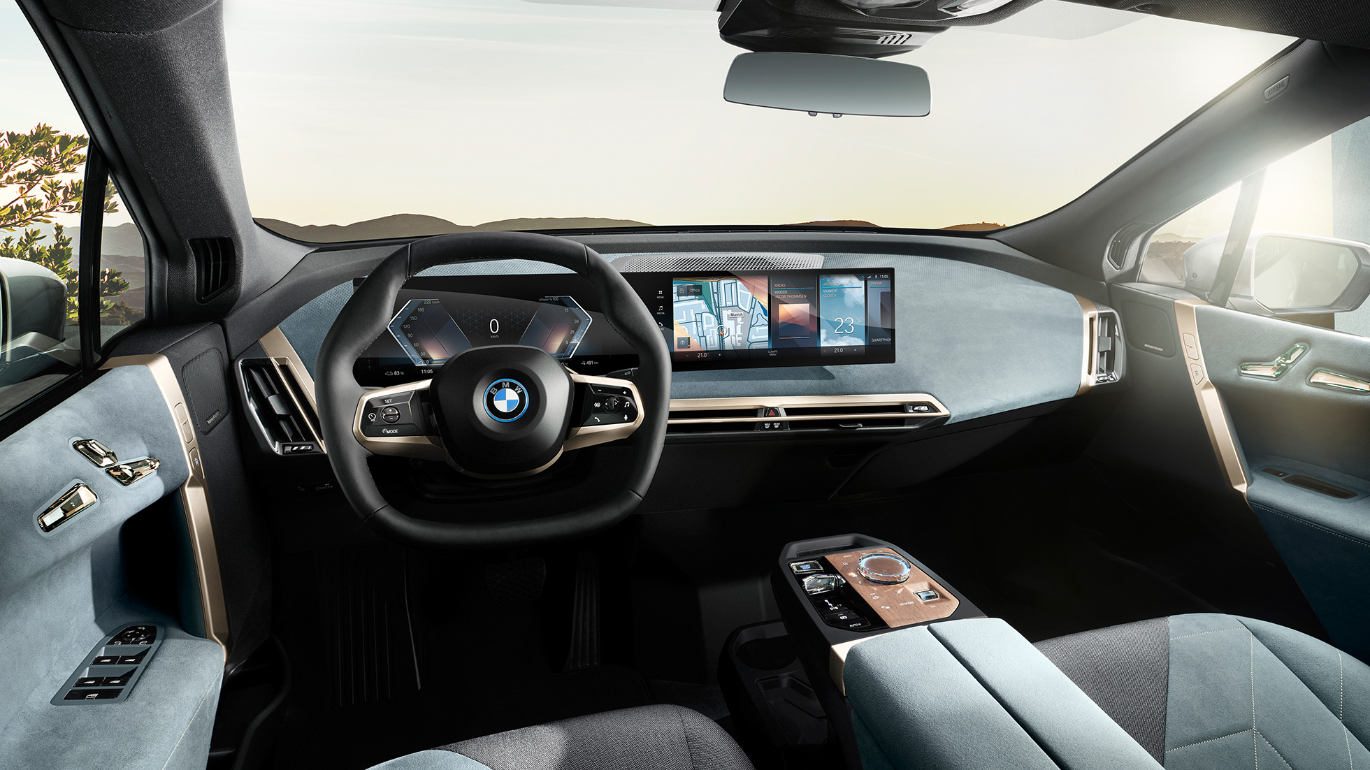 BMW iX førerplass interiør BMW iX i20 førerplass interiør