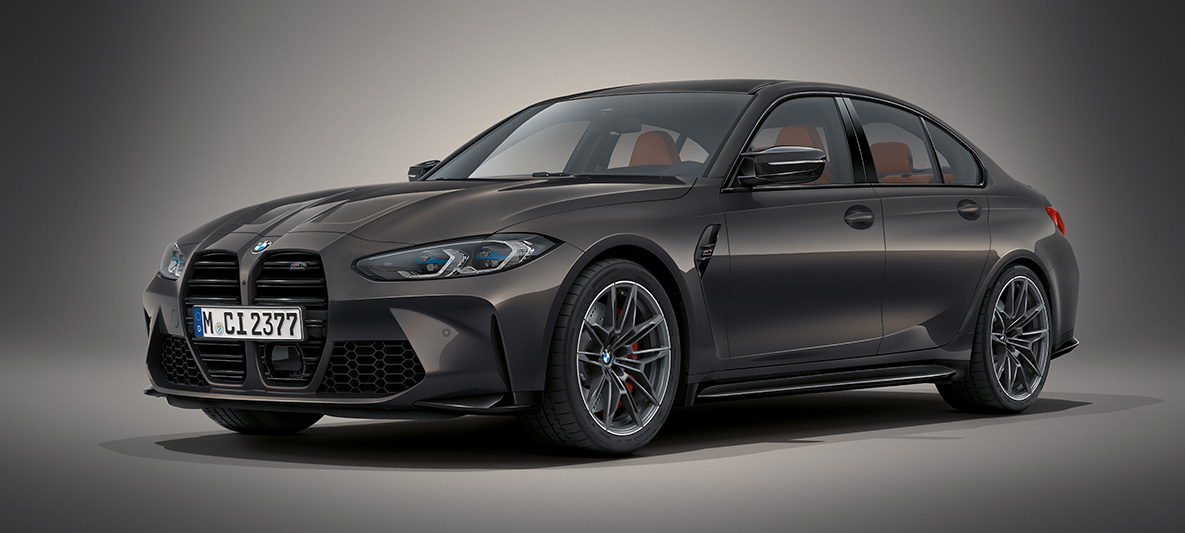 BMW Individual frostet Portimaoblå metallic BMW M3 Sedan G80 2020 BMW M3 Sedan BMW Individual frostet Portimaoblå metallic G80 2020 Sett skrått forfra stående