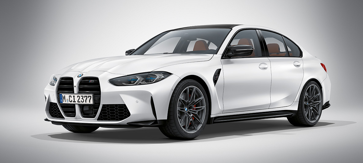 BMW Individual frostet oransje metallic BMW M3 Sedan G80 2020 BMW M3 Sedan BMW Individual frostet oransje metallic G80 2020 Sett skrått forfra stående