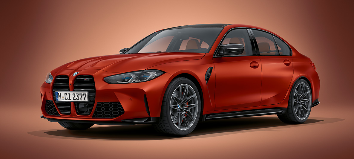 BMW Individual frostet sort metallic BMW M3 Sedan G80 2020 BMW M3 Sedan BMW Individual frostet sort metallic G80 2020 Sett skrått forfra stående