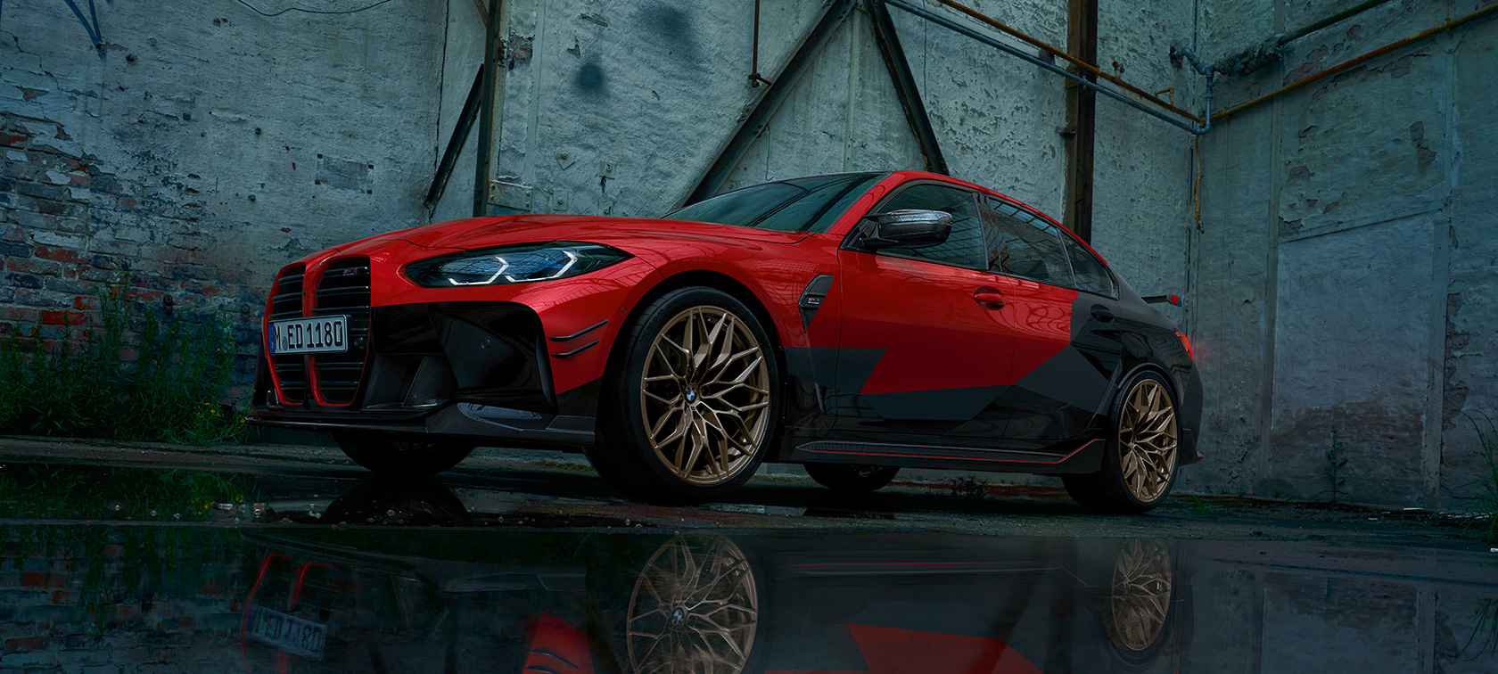 BMW M3 Sedan G80 2020 med BMW M Performance Parts BMW M3 Sedan G80 2020 sett skrått fra siden med BMW M Performance Parts