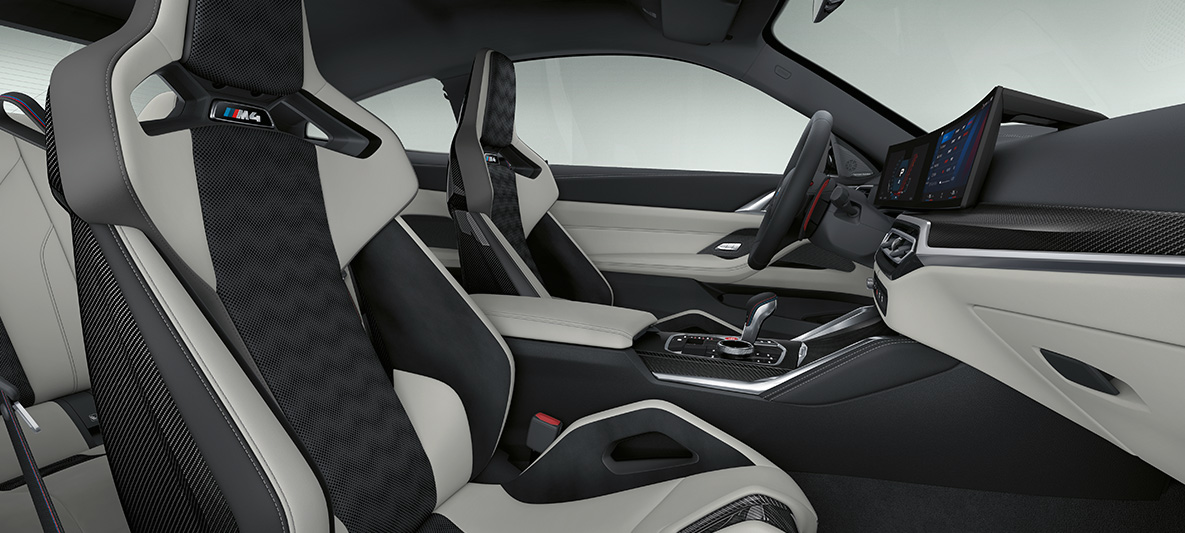 BMW Individual helskinninteriør 'Merino' Silverstone/Sort BMW M4 Coupé G82 2021 interiør BMW Individual helskinninteriør 'Merino' Silverstone/Sort BMW M4 Coupé G82 2021 interiør cockpit