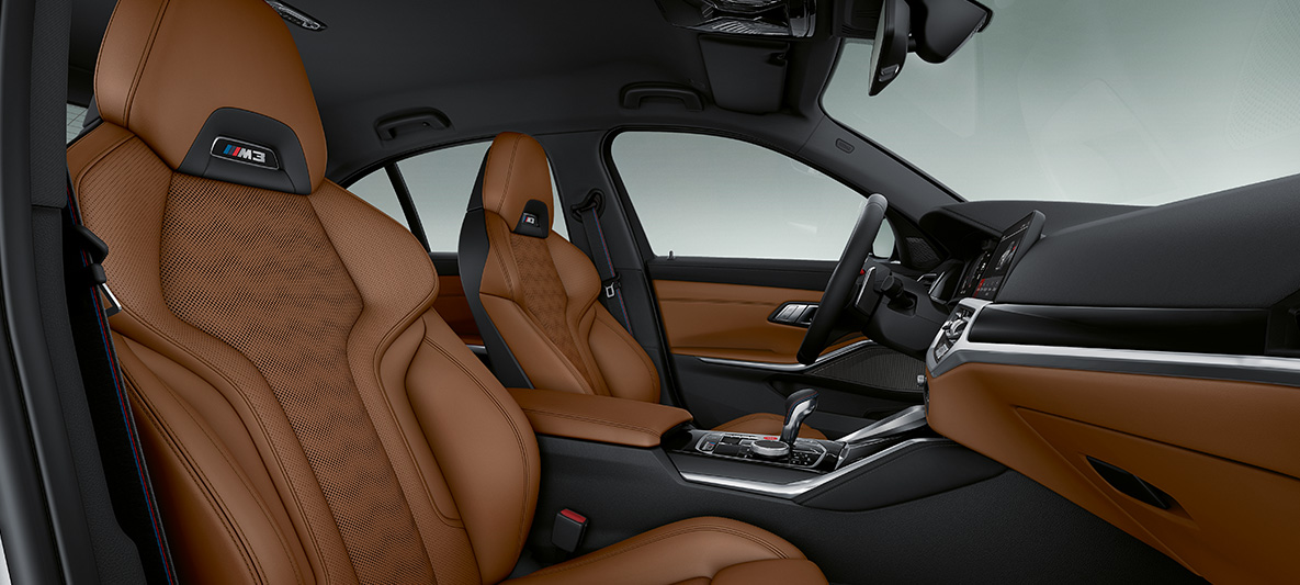 BMW Individual helskinninteriør 'Merino' tartufo BMW M4 Coupé 2020 G82 interiør BMW Individual helskinninteriør 'Merino' tartufo BMW M4 Coupé G82 2020 interiør førerplass