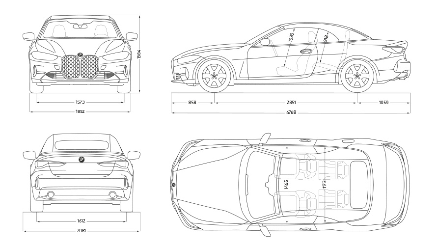 Sett skrått bakfra BMW M440i xDrive Cabriolet G23 2020 BMW M440i xDrive Cabriolet G23 2020 BMW Individual frostet Portimaoblå metallic sett skrått bakfra med modell