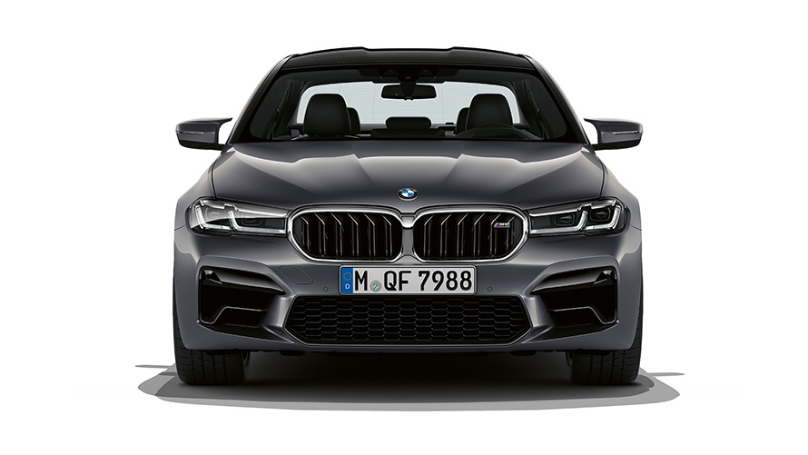 BMW M5 F90 LCI Facelift 2020 BMW Brands Hatch grå metallic Sett forfra