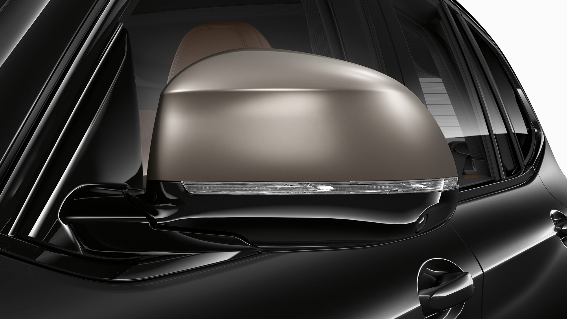 Speilhus på BMW X3 M40i og BMW X3 M40d. Utvendig design på BMW X3 M40i og BMW X3 M40d i safirsort metallic med galvaniserte speilhus i ceriumgrått.