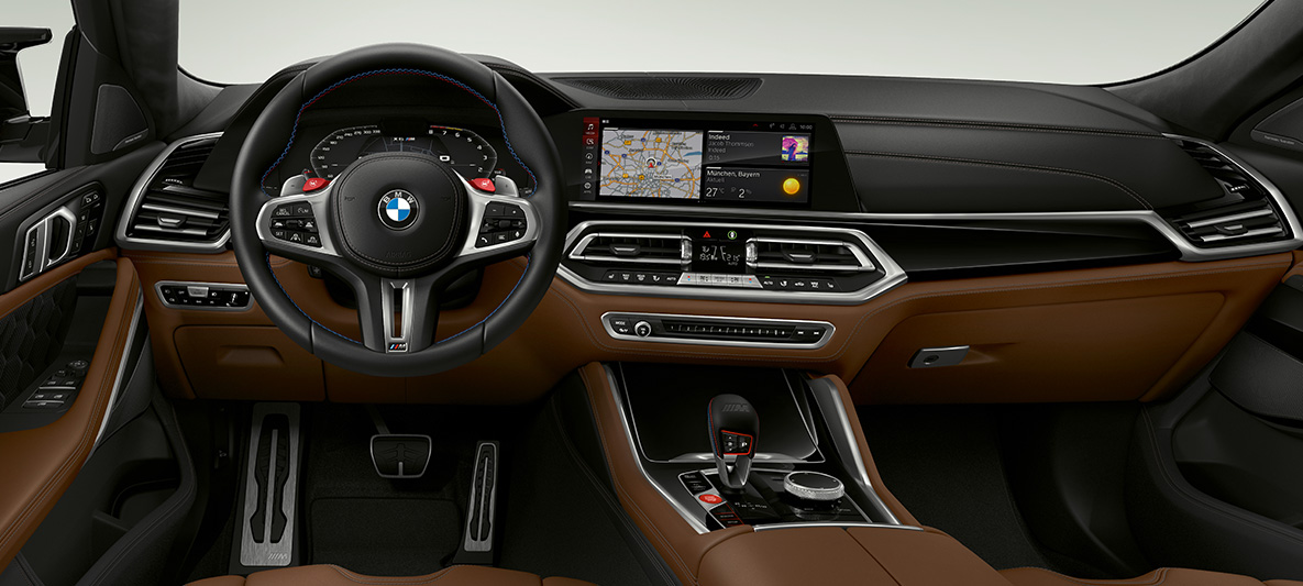 M skinnratt BMW X6 M F96 M skinnratt med kontrastsømmer BMW X6 M F96 2020 SUV Cockpit
