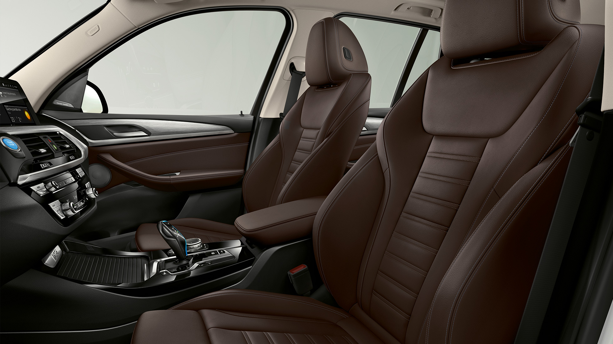 BMW iX3 G08 Modell „Impressive“ sportsseter i svart Vernasca-skinn BMW iX3 G08 2020 Modell „Impressive“ sportsseter for fører og passasjer i svart Vernasca-skinn interiør