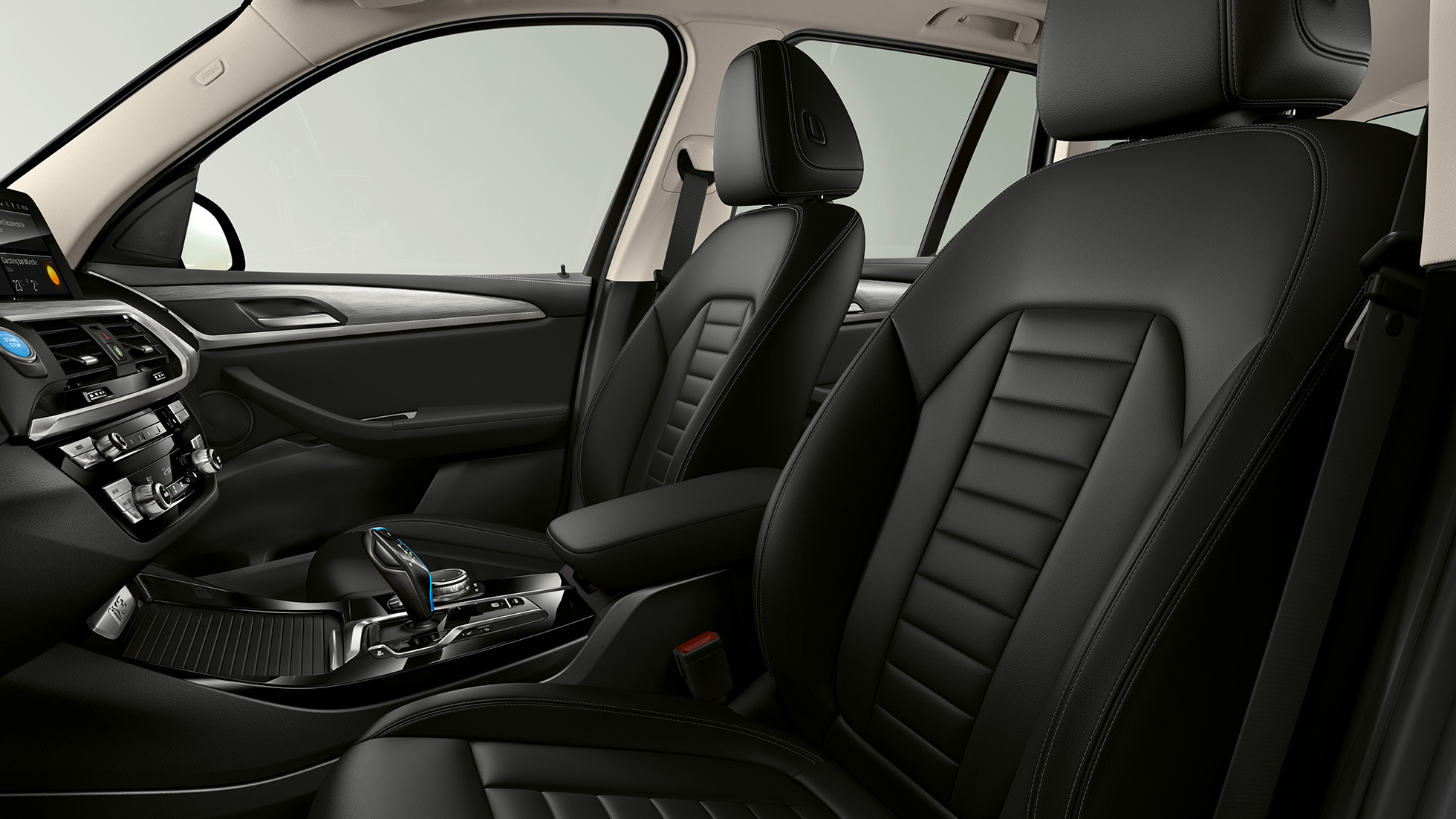 BMW iX3 G08 Modell „Inspiring“ sportsseter i Vernasca Mokka-skinn BMW iX3 G08 2020 Modell „Inspiring“ sportsseter for fører og passasjer i Vernasca Mokka-skinn interiør