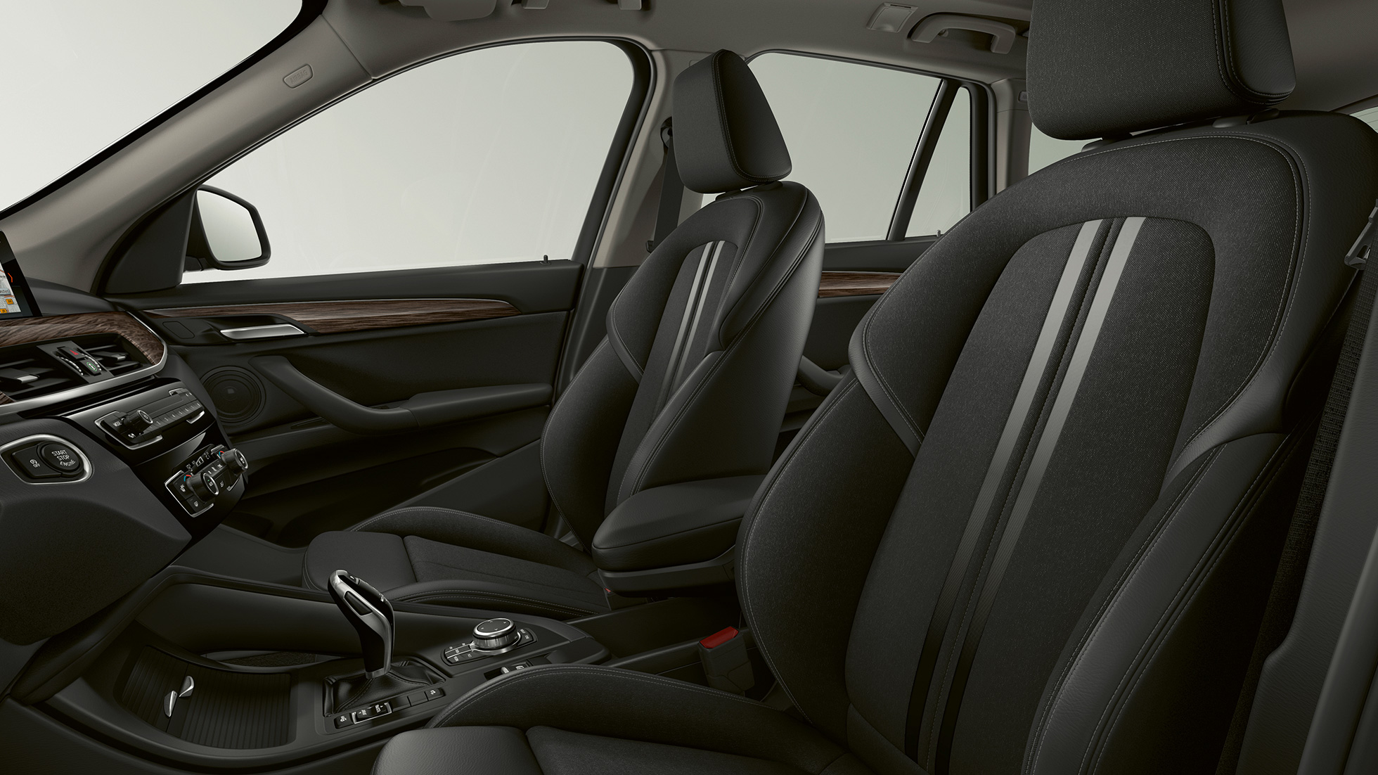 BMW X1, Modell Advantage, setetrekk BMW X1, Modell Advantage, interiør med fokus på setetrekk