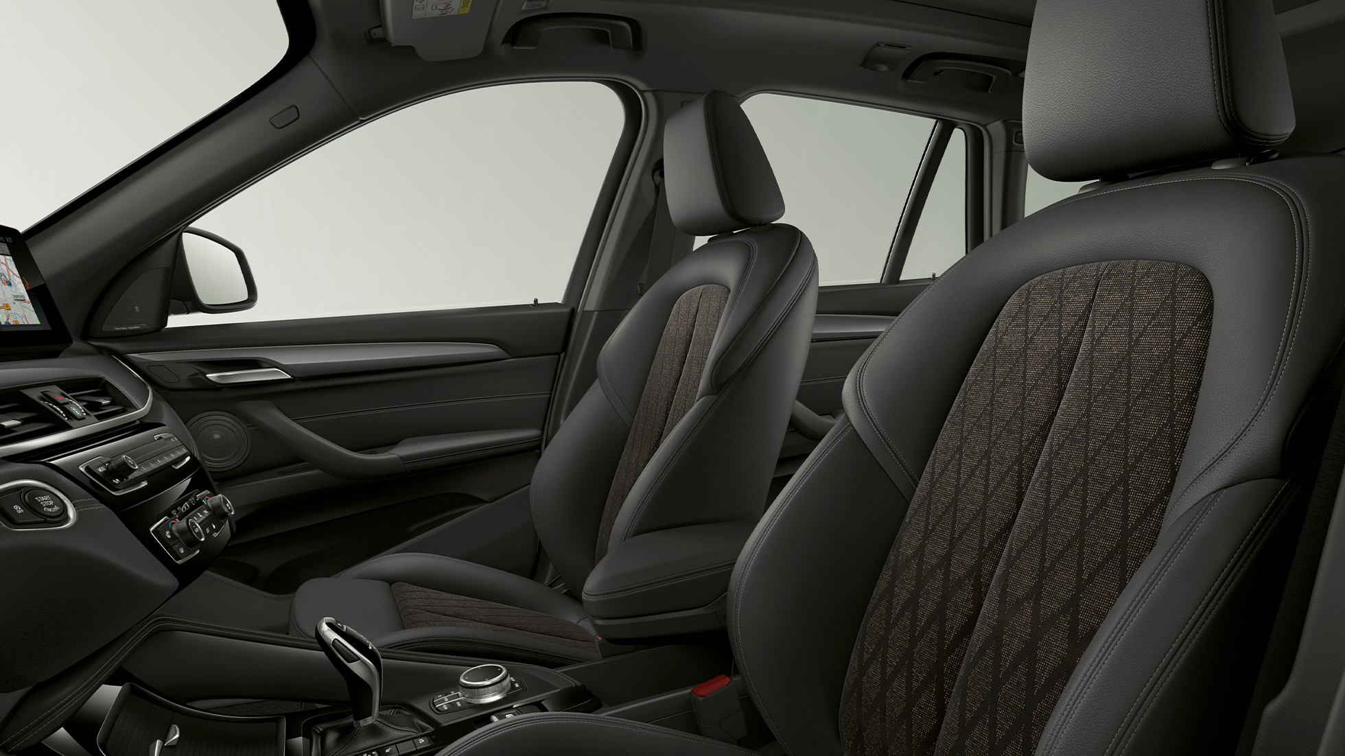 BMW X1, Modell xLine, Setetrekk BMW X1, Modell xLine, interiør med fokus på setetrekk