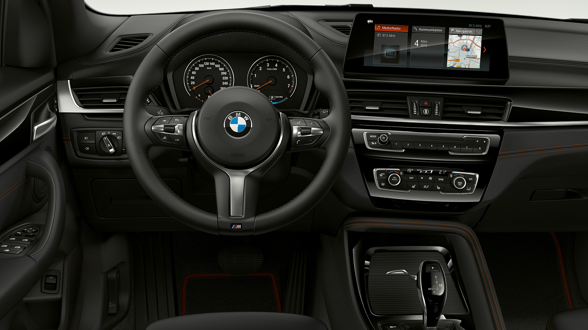BMW X1, Modell Sport Line, interiør BMW X1, Modell Sport Line, interiør med fokus på førerplassen