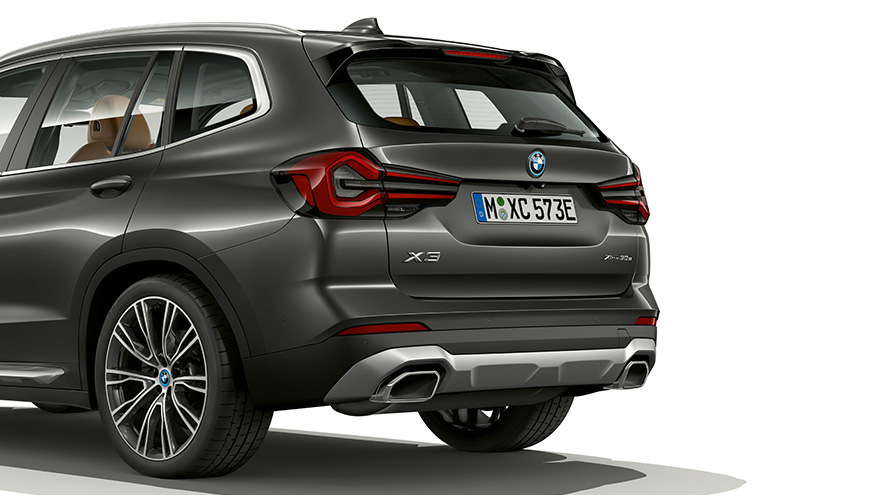 BMW X3 G01 sofistogrå, hekkdesign 2021 BMW X3 G01 sofistogrå, nærbilde bakfra 2021