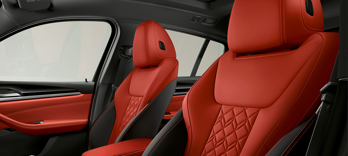 BMW Individual utvidet skinninteriør i Fionarødt/sort merinoskinn BMW X4 BMW Individual utvidet skinninteriør i Fionarødt/sort merinoskinn BMW X4 G02 2018 interiør