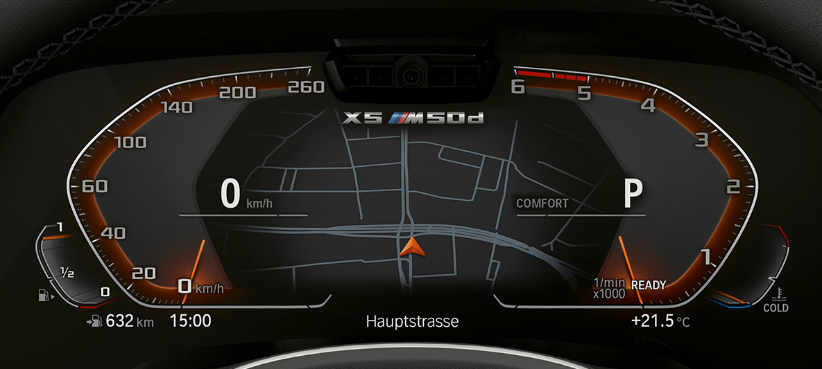 Kombiinstrumentet i BMW X5 M50d Nærbilde av kombiinstrumentet i BMW X5 M50d