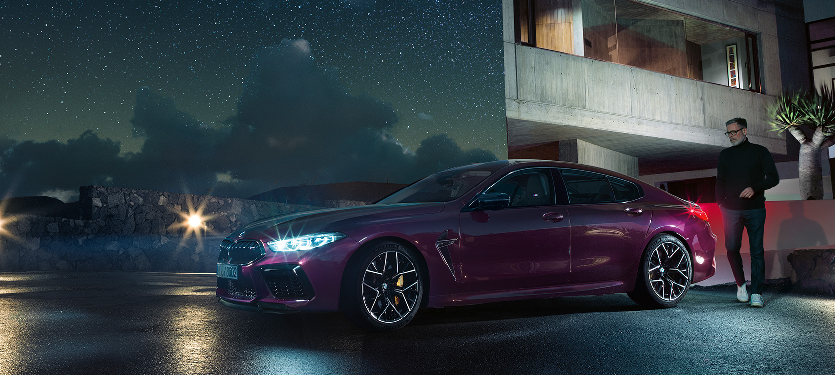 Den nye BMW M8 Competition Gran Coupé Den nye BMW M8 Competition Gran Coupé F93 2020 BMW Individual Ametrin metallic sett skrått fra siden