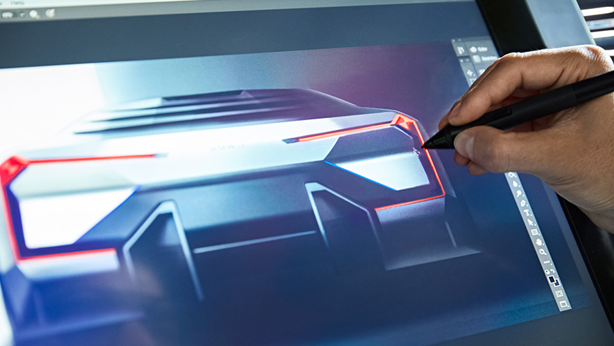 BMW Vision M NEXT, utvendig design BMW Vision M NEXT, utviklingsprosess, utvendig design, sett bakfra, skisse