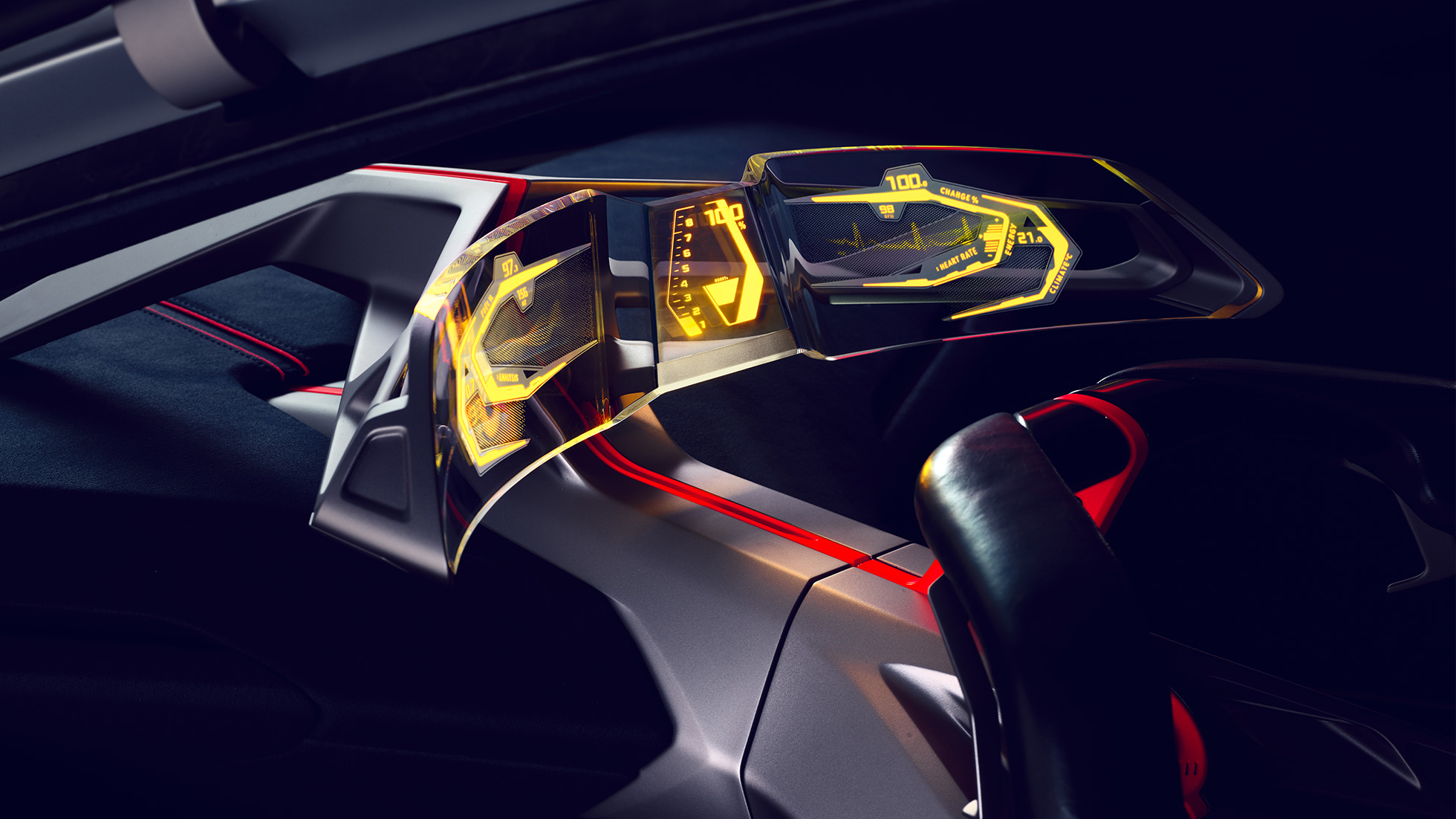 BMW Vision M NEXT, innvendig design BMW Vision M NEXT, innvendig design, Boost Pod, Curved Glass Display