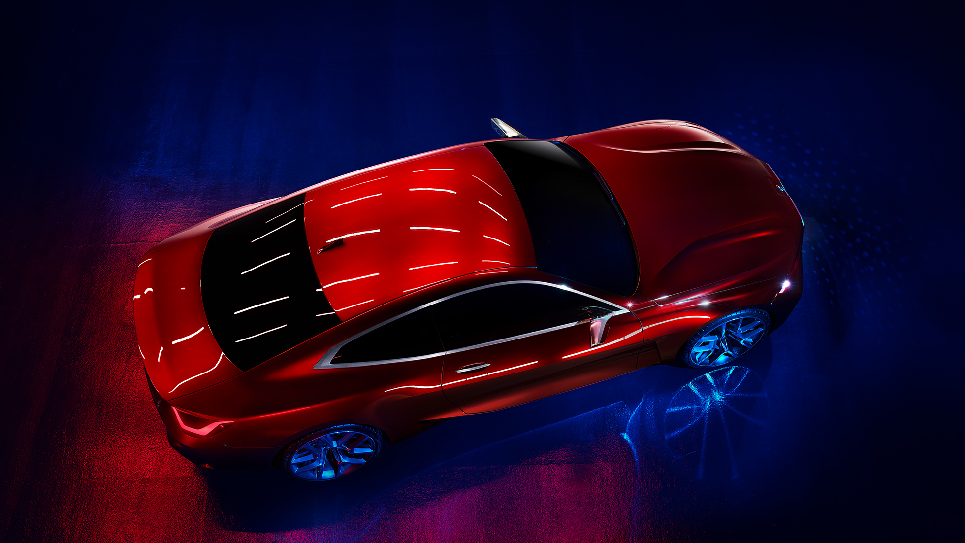 Lakkering Forbidden rød BMW Concept 4 Spennende lakkering Forbidden rød BMW Concept 4 eksteriør-design sett ovenfra